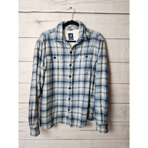 Johnnie-O Blue and White Plaid Fleece-Lined Shacket